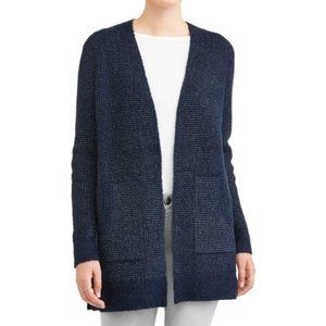 TIME AND TRU-Blue Cove Two Pocket Waffle Cardigan
